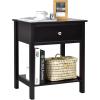 Giantex Nightstand, Wood End Table with Drawer and Open Shelf, Night Stand for Small Spaces, 2-Tier Bedside Table for Living Room Bedroom Dorm, Easy Assembly, White(Black)