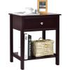 Giantex Nightstand, Wood End Table with Drawer and Open Shelf, Night Stand for Small Spaces, 2-Tier Bedside Table for Living Room Bedroom Dorm, Easy Assembly, White(Brown)
