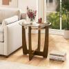 Giantex Round Glass End Table Set of 2, 24’’ Side Table with Tempered Glass Top, Nightstands with Cross & Solid Rubber Wood Base, Compact Bedside Night Stand for Bedroom Office Living Room (2, Walnut)(Walnut)