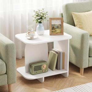 Giantex 2-Tier End Table Set of 2, Modern Sofa Side Table with Open Storage Shelf, Wooden Bedside Night Stand for Bedroom Living Room Study Small Spaces, Easy Assembly, White(1)