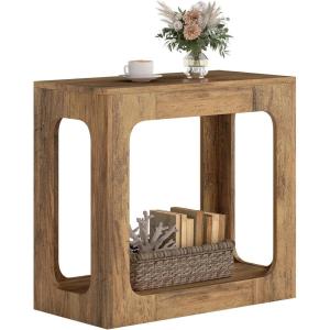 Giantex Narrow End Table, 2-Tier Farmhouse Side Table with Open Storage Shelf, Arched Wood Night Stand for Bedroom, Small Accent Furniture for Living Room Small Spaces, Oak(Oak)