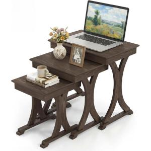 Giantex Nesting Coffee Table Set-of-3 – Stackable Rectangular Sofa End Side Table w/Solid Rubber Wood Legs, Vintage Farmhouse Night Stand for Bedroom Living Room Home Office Small Spaces