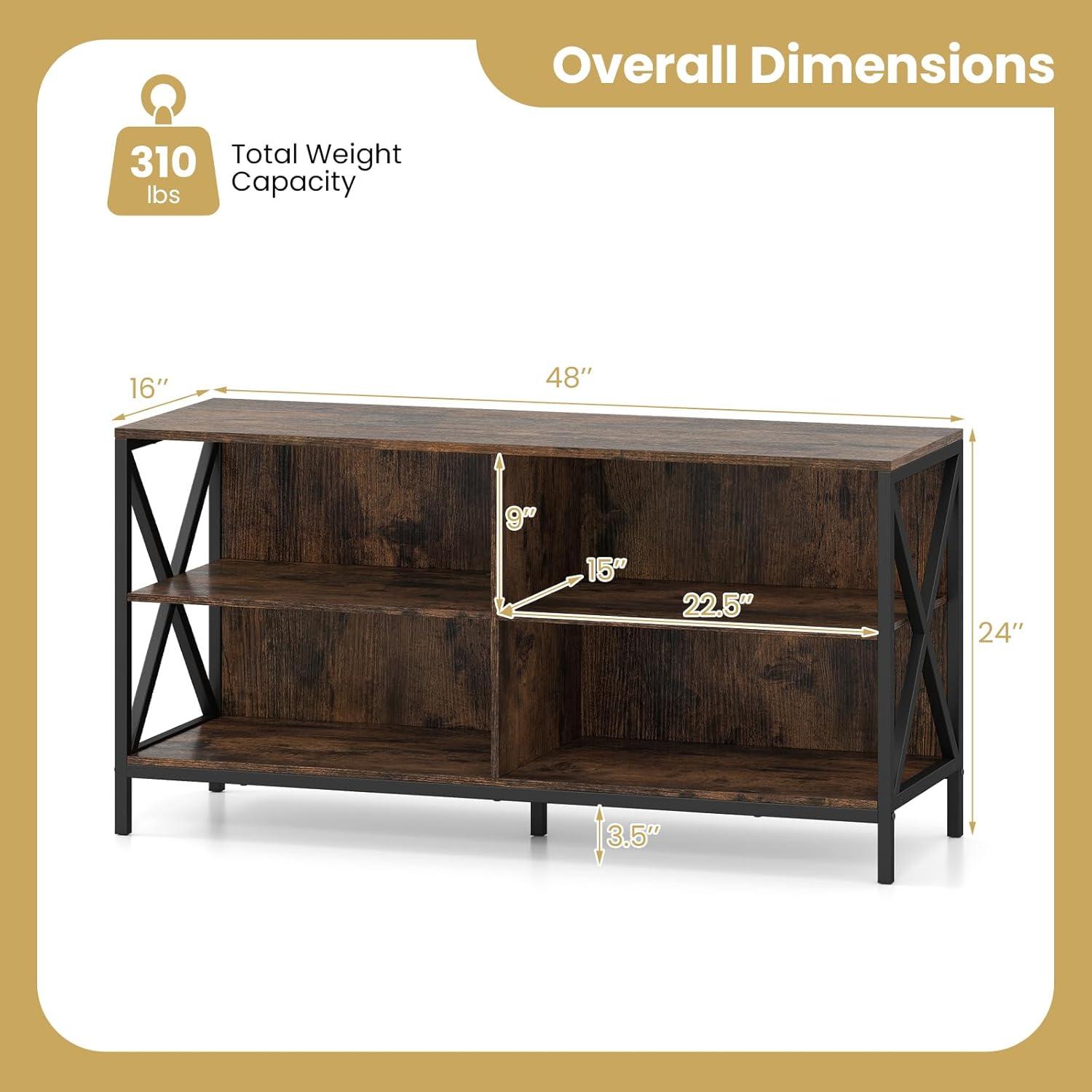 image:imageGiantex TV Stands for Living Room 3Tier Media Console Table with Storage Shelves XShaped Frame 5 Support Legs TV Cabinet for TVs up to 55 Modern Entertainment Center for Living Room Brown