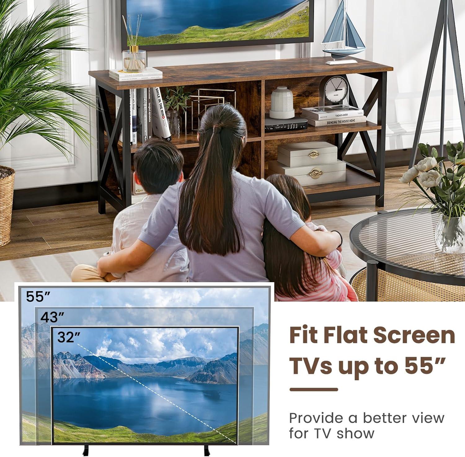 image:imageGiantex TV Stands for Living Room 3Tier Media Console Table with Storage Shelves XShaped Frame 5 Support Legs TV Cabinet for TVs up to 55 Modern Entertainment Center for Living Room Brown