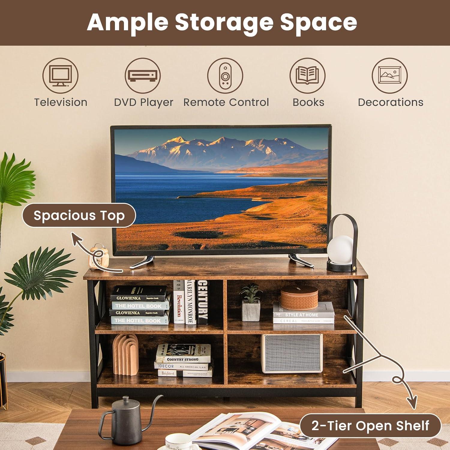 image:imageGiantex TV Stands for Living Room 3Tier Media Console Table with Storage Shelves XShaped Frame 5 Support Legs TV Cabinet for TVs up to 55 Modern Entertainment Center for Living Room Brown