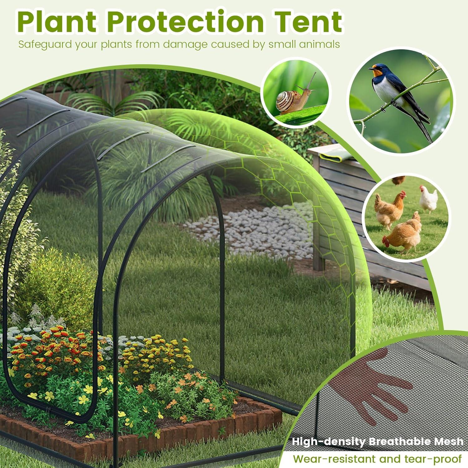 image:imageGiantex 108 x 48 x 47 Tunnel Crop Cage Large Portable Plant Protection Tent w 3 Rollup Zippered Doors amp Carrying Bag Raised Garden Bed Netting Cover for Vegetables Fruits Flowers108 x 48 x 47
