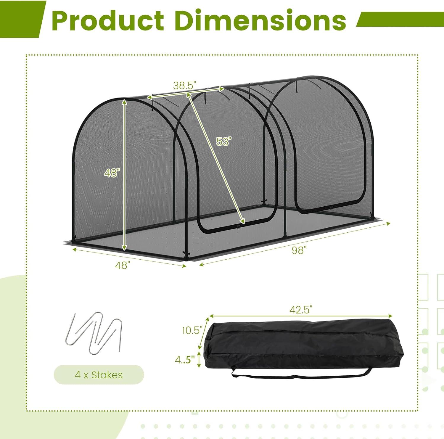 image:imageGiantex 108 x 48 x 47 Tunnel Crop Cage Large Portable Plant Protection Tent w 3 Rollup Zippered Doors amp Carrying Bag Raised Garden Bed Netting Cover for Vegetables Fruits Flowers98 x 48 x 48