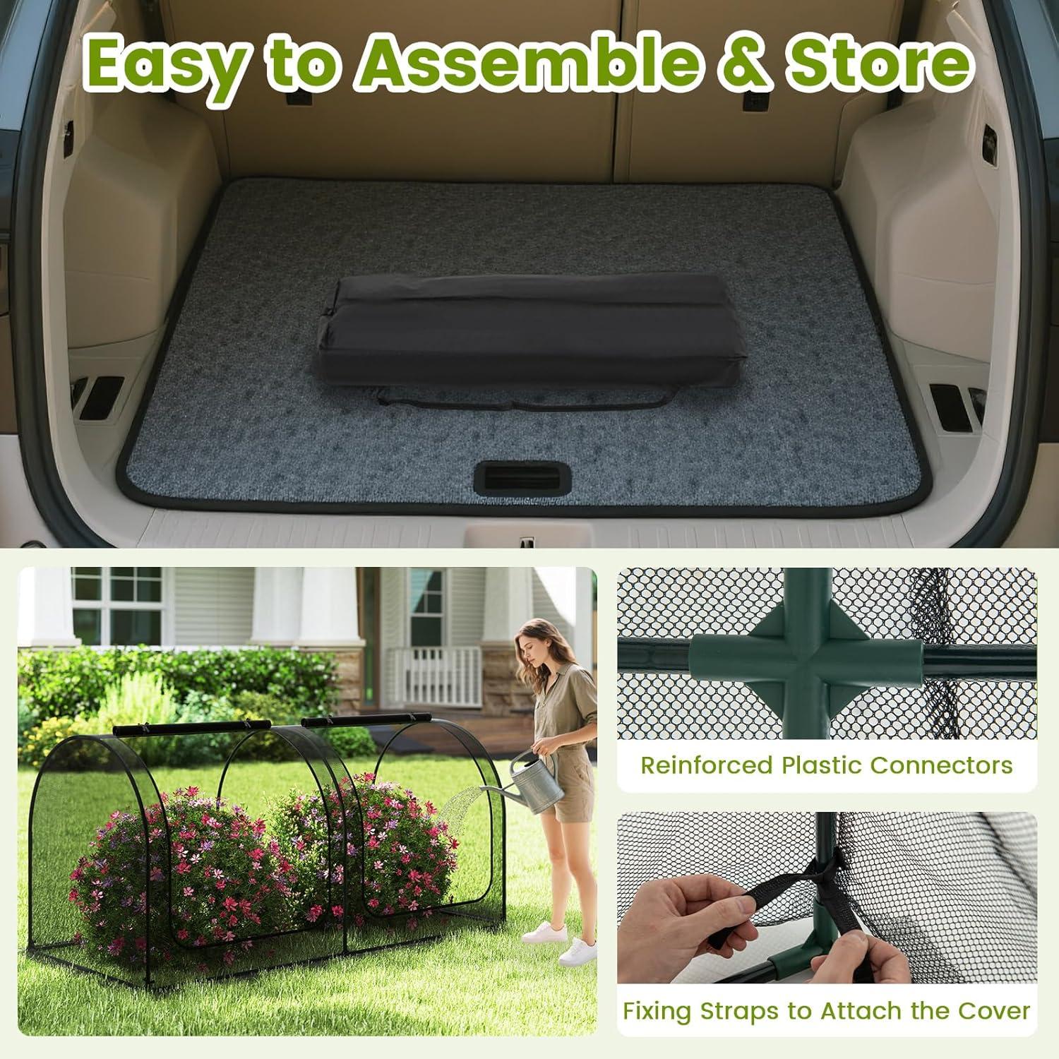 image:imageGiantex 108 x 48 x 47 Tunnel Crop Cage Large Portable Plant Protection Tent w 3 Rollup Zippered Doors amp Carrying Bag Raised Garden Bed Netting Cover for Vegetables Fruits Flowers98 x 48 x 48