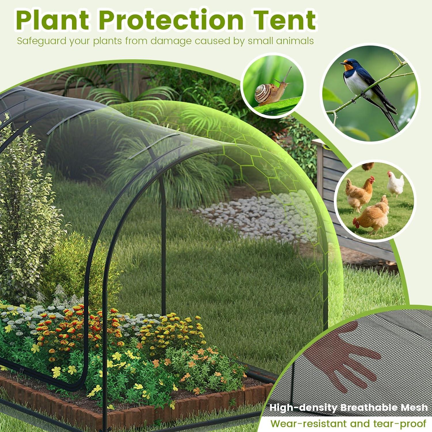 image:imageGiantex 108 x 48 x 47 Tunnel Crop Cage Large Portable Plant Protection Tent w 3 Rollup Zippered Doors amp Carrying Bag Raised Garden Bed Netting Cover for Vegetables Fruits Flowers98 x 48 x 48