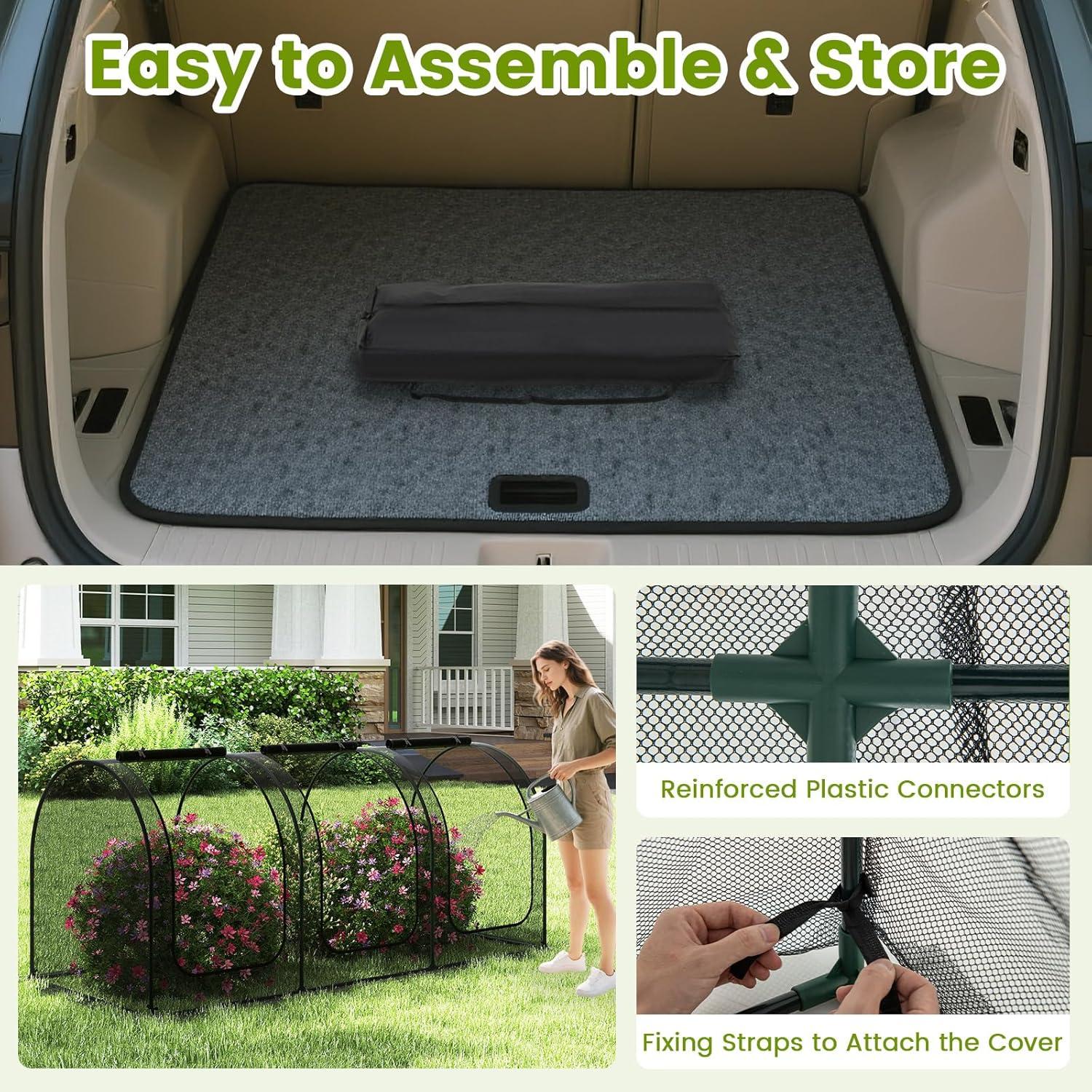 image:imageGiantex 108 x 48 x 47 Tunnel Crop Cage Large Portable Plant Protection Tent w 3 Rollup Zippered Doors amp Carrying Bag Raised Garden Bed Netting Cover for Vegetables Fruits Flowers108 x 48 x 47