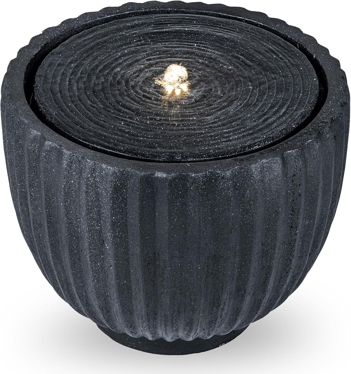 image:imageGiantex 18 Round Outdoor Water Fountain with 6 LED Lights Stone Gray Resin Sphere Waterfall Feature with Adjustable Pump Lighted Bubbling Fountain for Garden Patio Porch Decor 18 Dia x 95 H175 Dia x 14 H