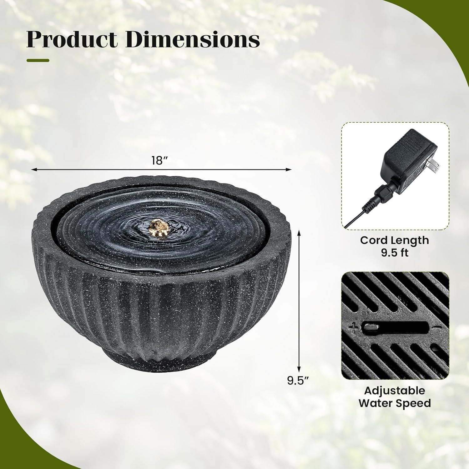 image:imageGiantex 18 Round Outdoor Water Fountain with 6 LED Lights Stone Gray Resin Sphere Waterfall Feature with Adjustable Pump Lighted Bubbling Fountain for Garden Patio Porch Decor 18 Dia x 95 H18 Dia x 95 H