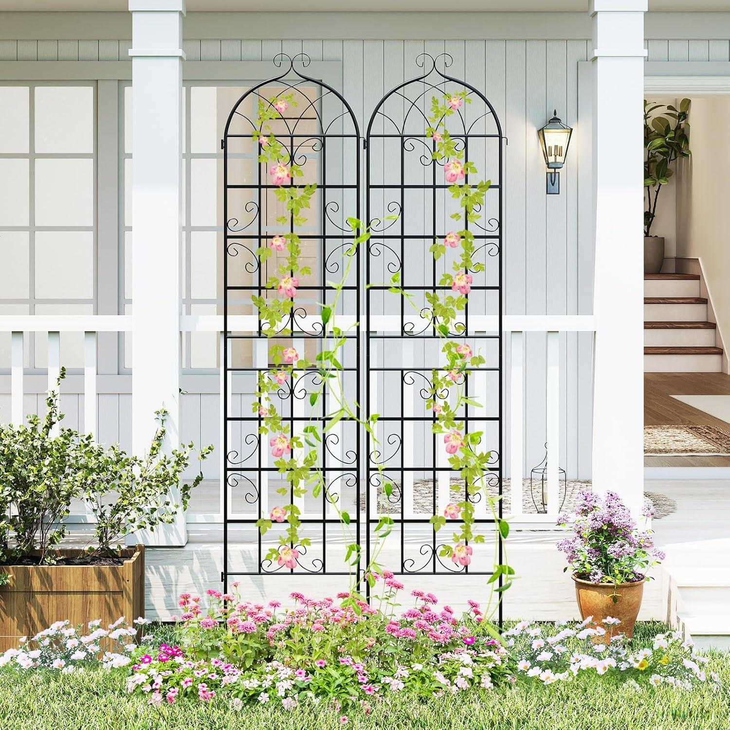 image:imageGiantex 2 Packs 86x20 Metal Garden Trellis for Outdoor Climbing Plants HeavyDuty Plant Support for Vine Rose Vegetable Flower Rustproof Black Metal Coating Patio Trellis Arch Decorative Fence86x202 Panel