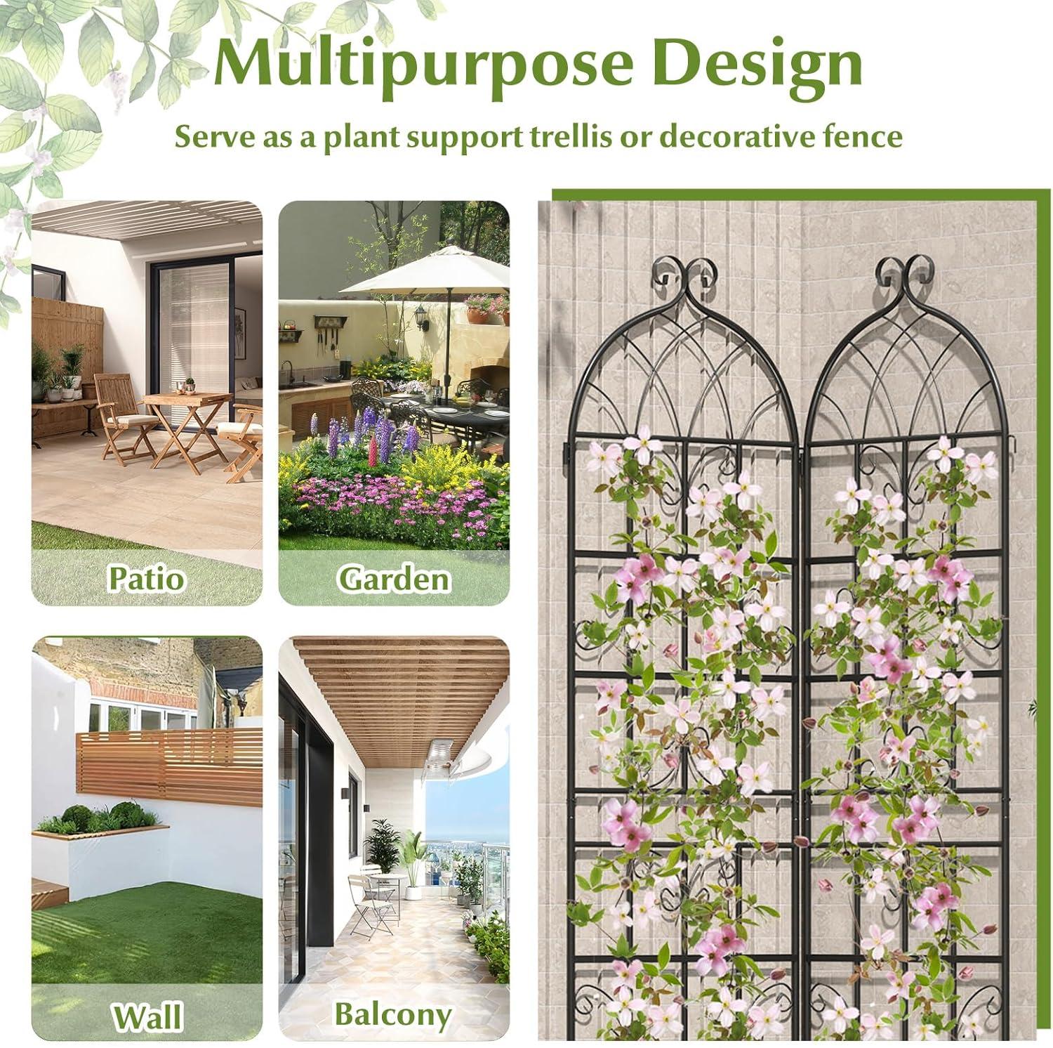 image:imageGiantex 2 Packs 86x20 Metal Garden Trellis for Outdoor Climbing Plants HeavyDuty Plant Support for Vine Rose Vegetable Flower Rustproof Black Metal Coating Patio Trellis Arch Decorative Fence71x202 Panel