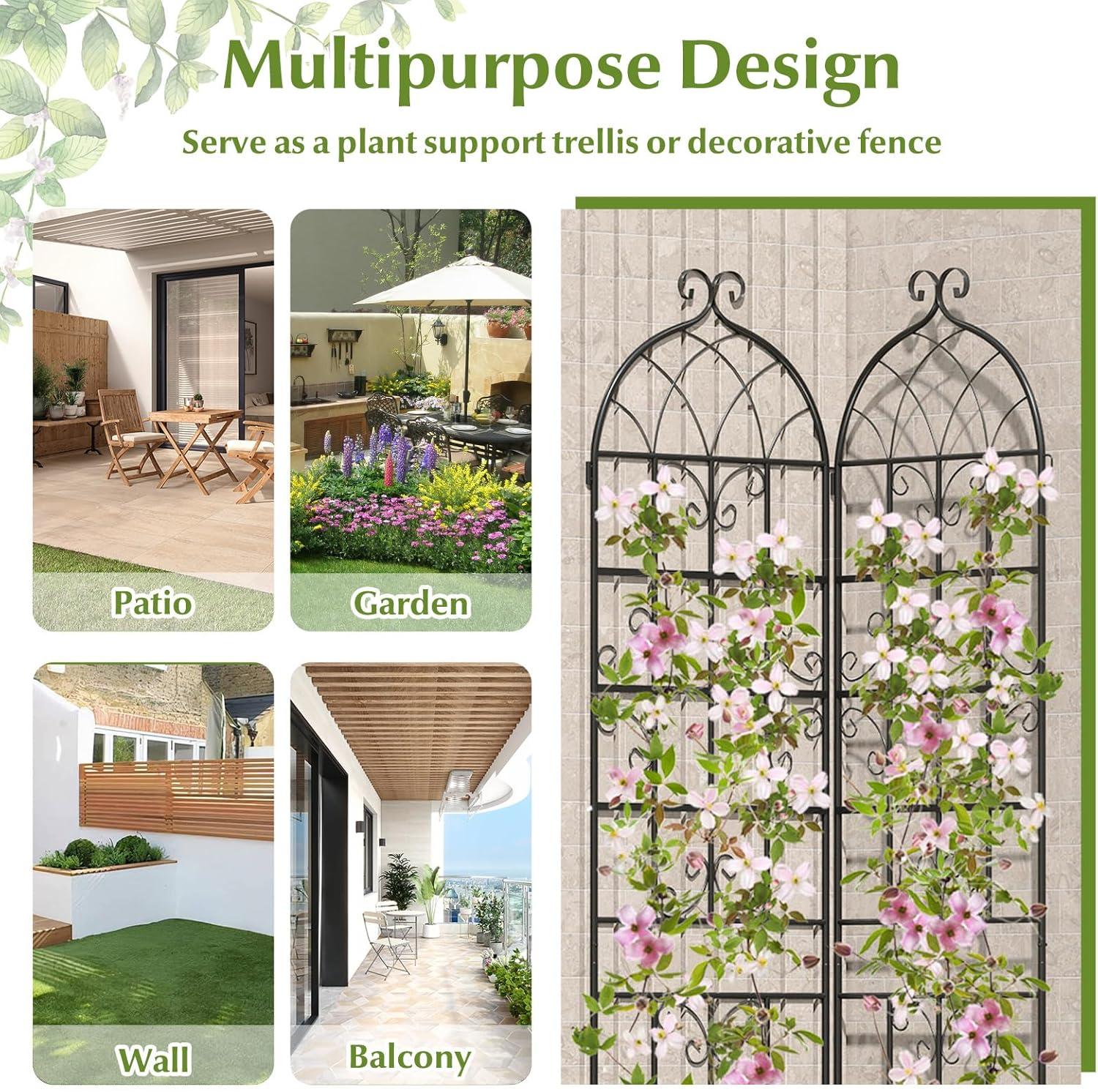 image:imageGiantex 2 Packs 86x20 Metal Garden Trellis for Outdoor Climbing Plants HeavyDuty Plant Support for Vine Rose Vegetable Flower Rustproof Black Metal Coating Patio Trellis Arch Decorative Fence86x202 Panel