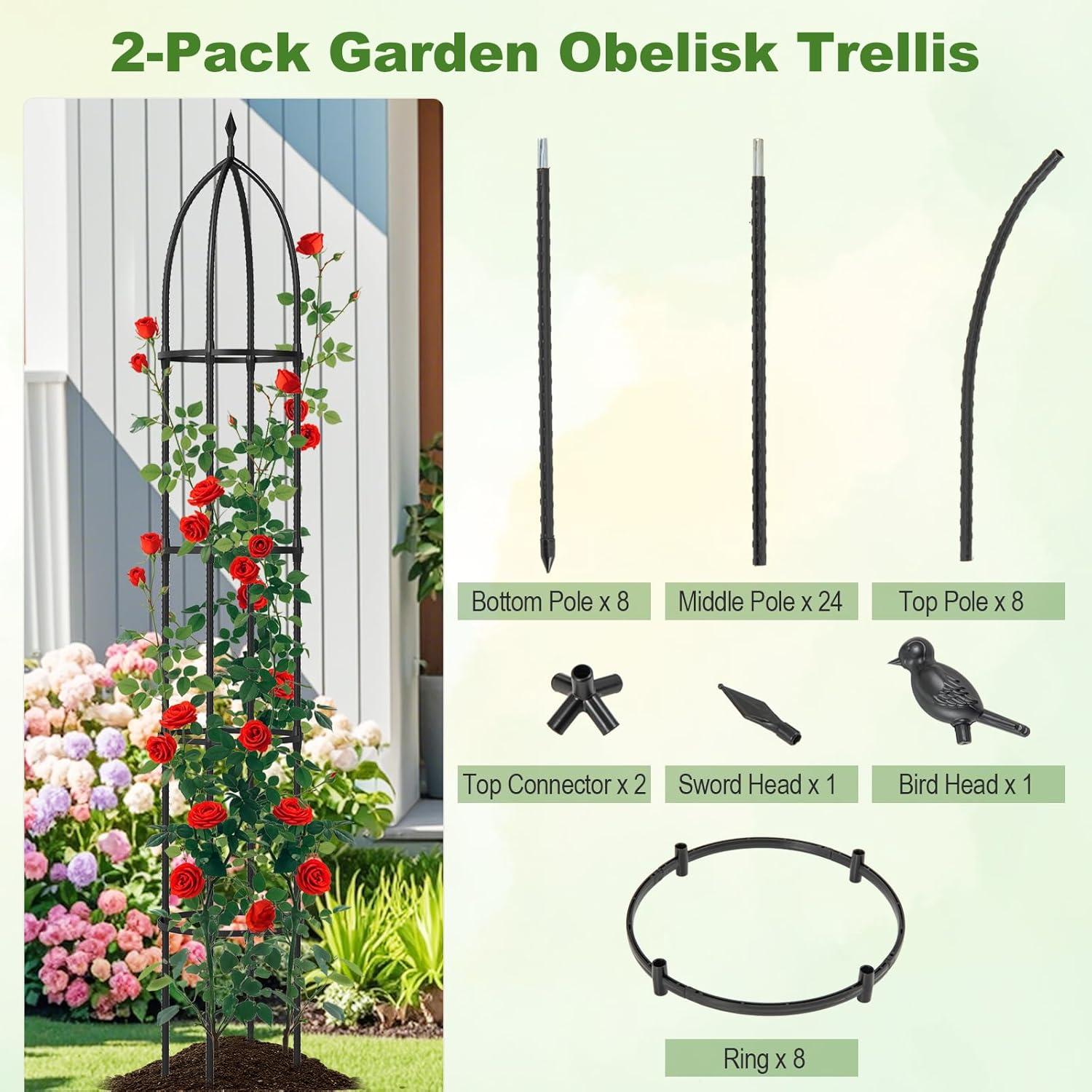 image:imageGiantex 2Pack Tomato Cages 78 PECoated Metal Garden Obelisk Trellis for Climbing Plants Rustproof Plant Cage amp Supports wAdjustable Height Support Stand for Vine Jasmine Rose Tomato