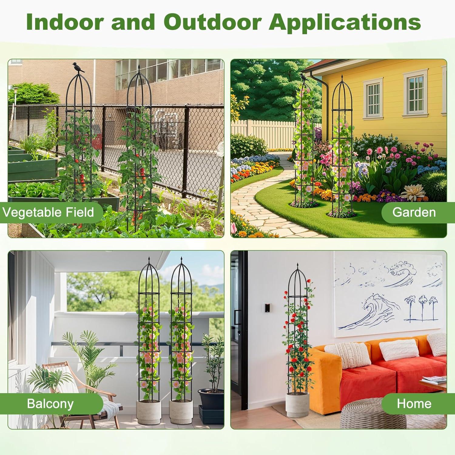 image:imageGiantex 2Pack Tomato Cages 78 PECoated Metal Garden Obelisk Trellis for Climbing Plants Rustproof Plant Cage amp Supports wAdjustable Height Support Stand for Vine Jasmine Rose Tomato