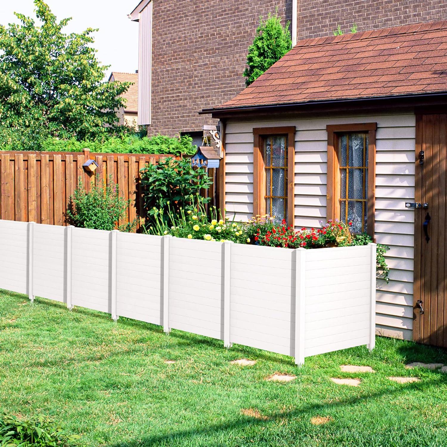 image:imageGiantex 2Panel Air Conditioner Fence 48W x 45H WoodGrain Outdoor Privacy Screen with Stakes AC Unit amp Trash Can Enclosure Decorative HDPE Panels for Garden Lawn Pool Pump EspressoWhite