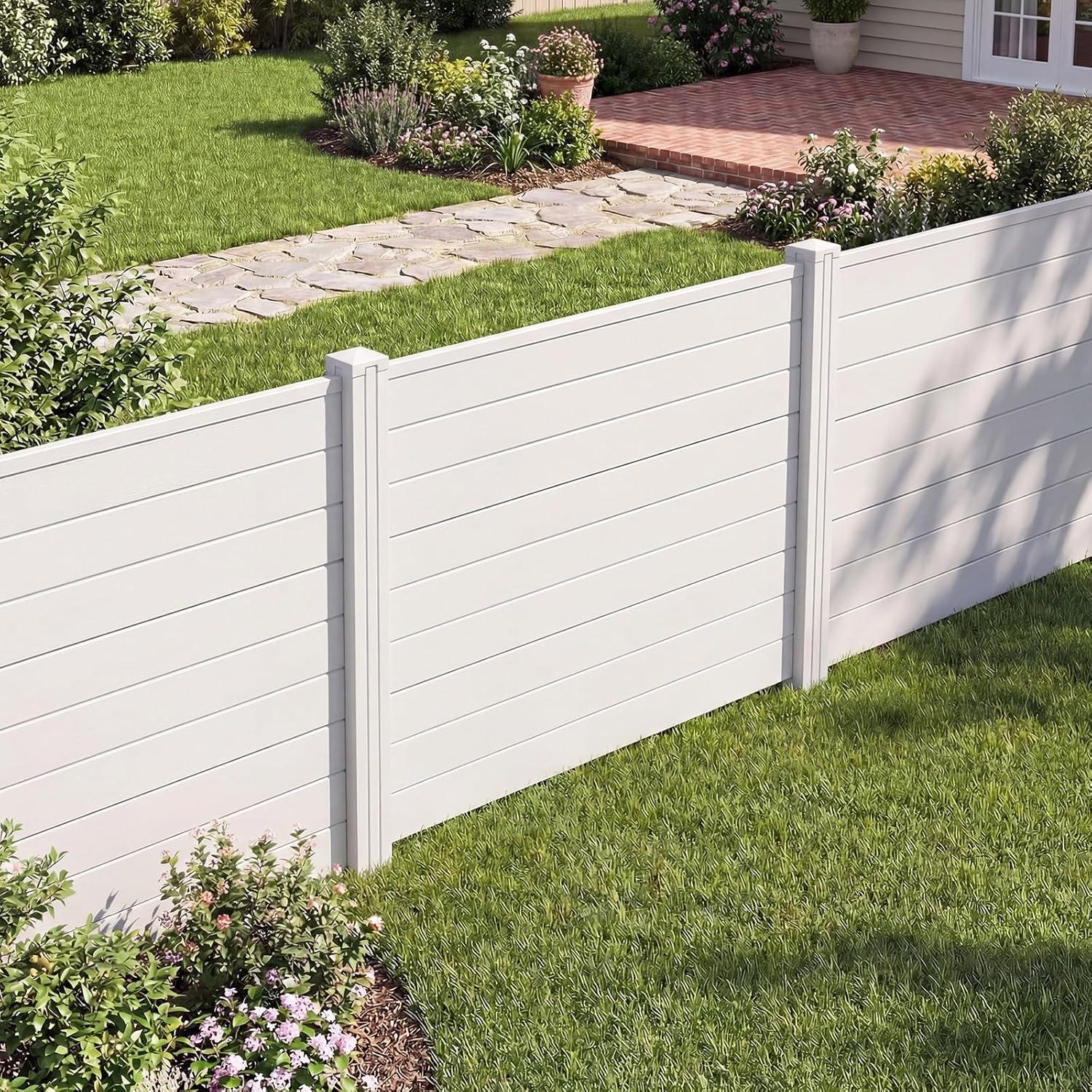 image:imageGiantex 2Panel Air Conditioner Fence 48W x 45H WoodGrain Outdoor Privacy Screen with Stakes AC Unit amp Trash Can Enclosure Decorative HDPE Panels for Garden Lawn Pool Pump EspressoWhite