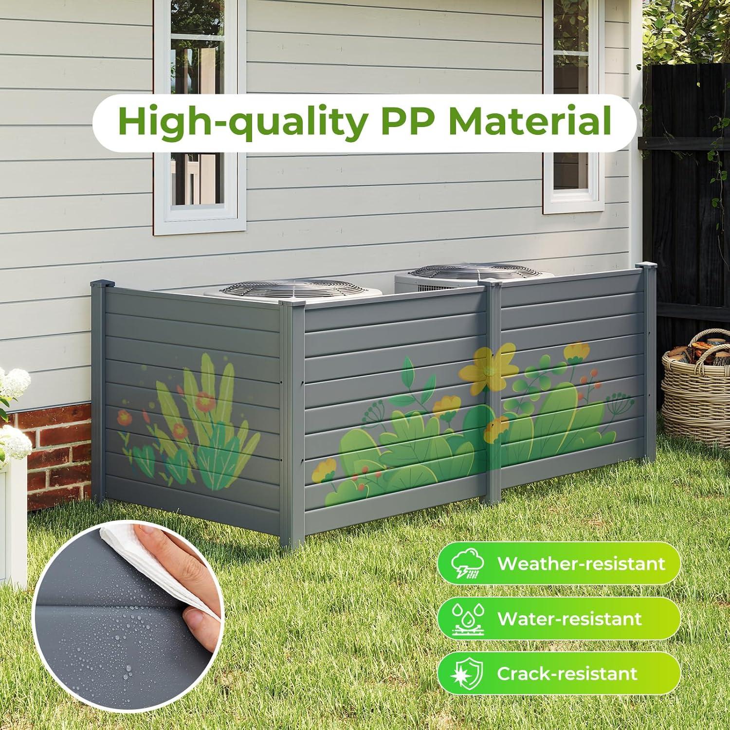 image:imageGiantex 2Panel Air Conditioner Fence 48W x 45H WoodGrain Outdoor Privacy Screen with Stakes AC Unit amp Trash Can Enclosure Decorative HDPE Panels for Garden Lawn Pool Pump EspressoGray
