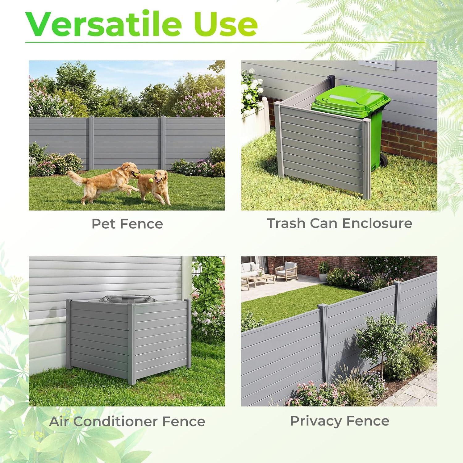 image:imageGiantex 2Panel Air Conditioner Fence 48W x 45H WoodGrain Outdoor Privacy Screen with Stakes AC Unit amp Trash Can Enclosure Decorative HDPE Panels for Garden Lawn Pool Pump EspressoGray