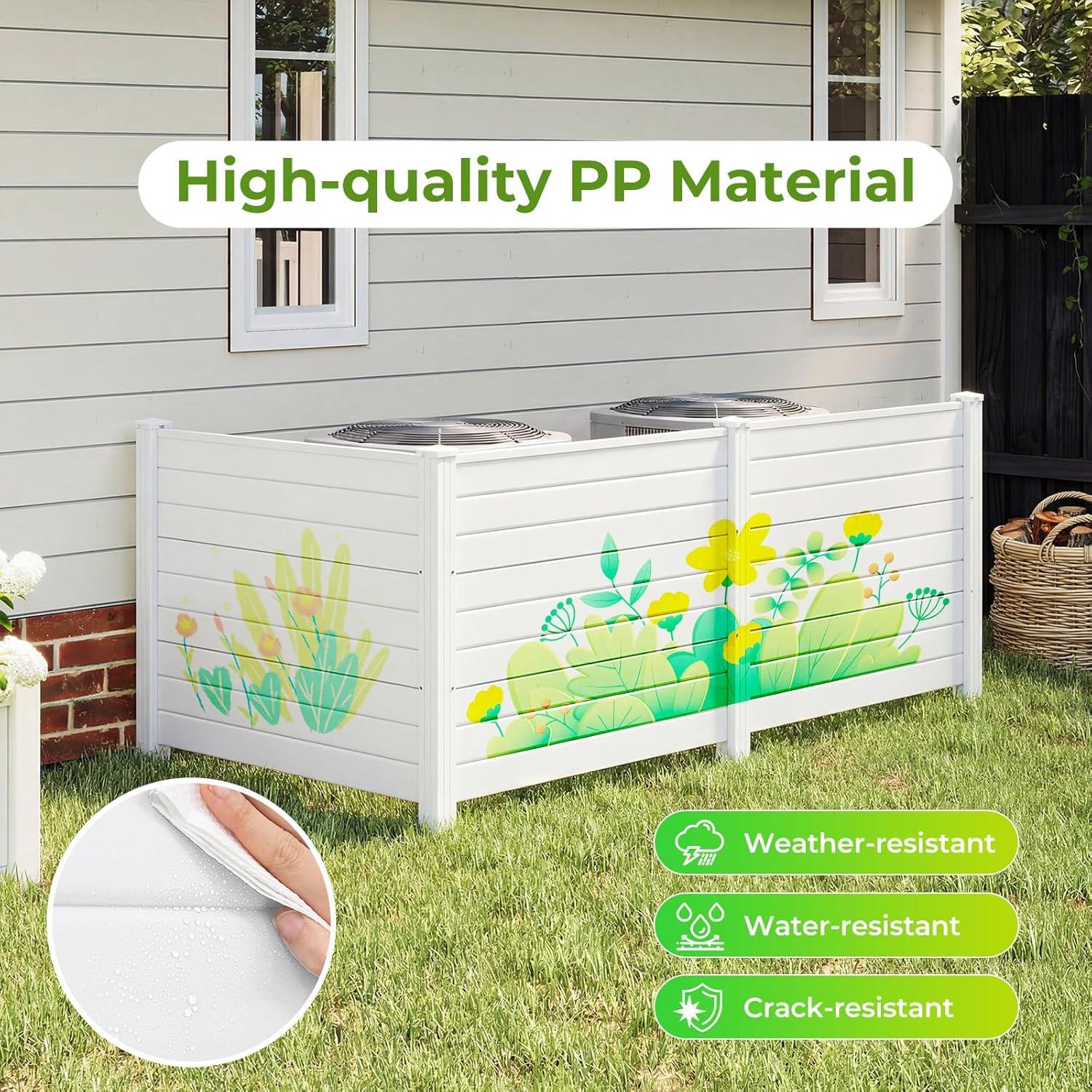 image:imageGiantex 2Panel Air Conditioner Fence 48W x 45H WoodGrain Outdoor Privacy Screen with Stakes AC Unit amp Trash Can Enclosure Decorative HDPE Panels for Garden Lawn Pool Pump EspressoWhite
