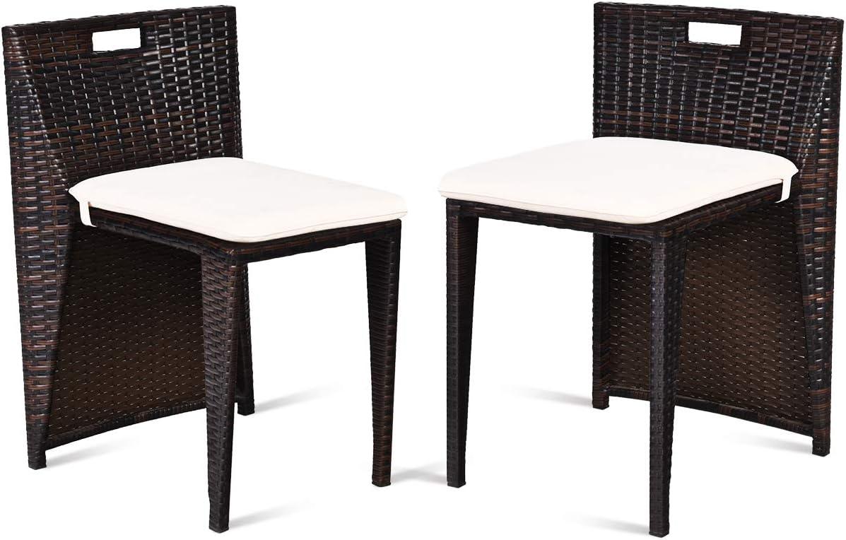 image:imageGiantex 3 PCS Cushioned Outdoor Wicker Patio Set Convention Bistro Set Garden Lawn Space Saving Conversation Sofa Furniture No Assembly BrownLight Brown