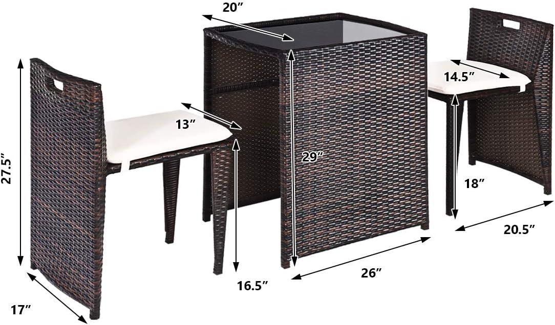 image:imageGiantex 3 PCS Cushioned Outdoor Wicker Patio Set Convention Bistro Set Garden Lawn Space Saving Conversation Sofa Furniture No Assembly BrownLight Brown