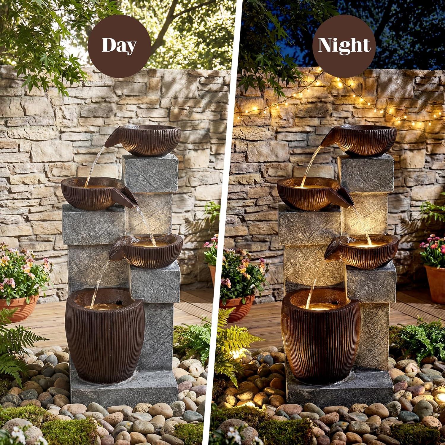 image:imageGiantex 32 Water Fountain Outdoor 4Tier Cascading Bowls Waterfall Fountain with Warm LED Lights amp Pump Outside Zen Water Feature for Patio Balcony Deck Garden Yard Decor32 4Tier
