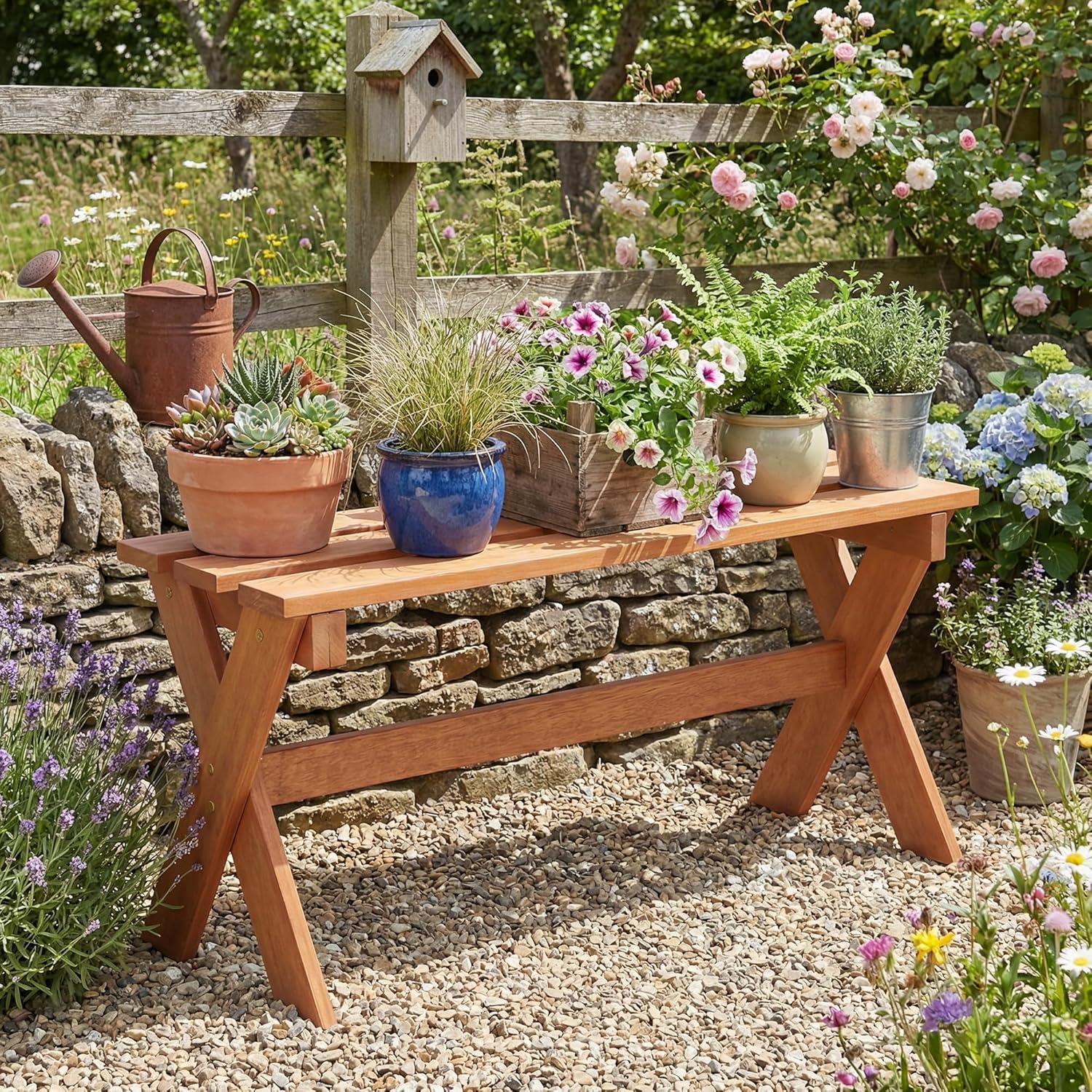image:imageGiantex 36 Wood Outdoor Bench Backless Patio Bench with Slatted Seat amp Solid Wood Frame Teak Oil Coating 660 lbs Capacity Outside Wooden Garden Bench for Patio Porch Park Entryway2