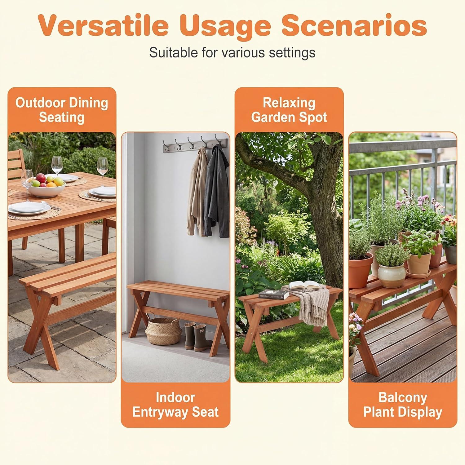 image:imageGiantex 36 Wood Outdoor Bench Backless Patio Bench with Slatted Seat amp Solid Wood Frame Teak Oil Coating 660 lbs Capacity Outside Wooden Garden Bench for Patio Porch Park Entryway2