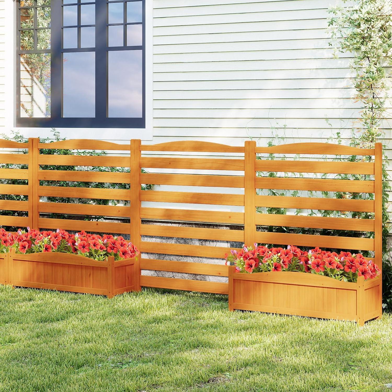 image:imageGiantex 3Panel Air Conditioner Fence with Planter Box 40H NoDig Wooden Privacy Screen for AC Unit Trash Can amp Pool Equipment Enclosure Slatted Outdoor Garden Fence for Patio Backyard6 Panels 34W x 40H