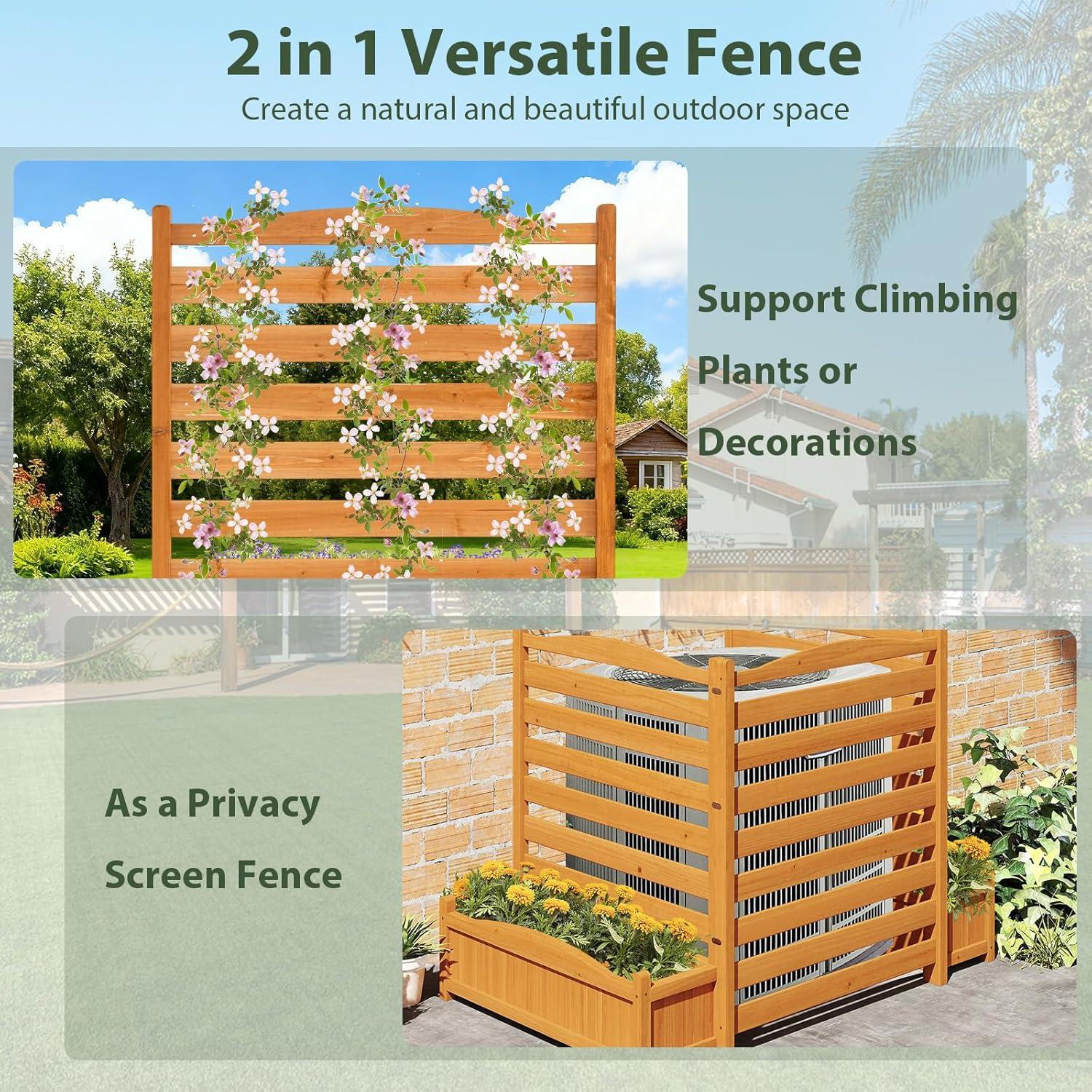 image:imageGiantex 3Panel Air Conditioner Fence with Planter Box 40H NoDig Wooden Privacy Screen for AC Unit Trash Can amp Pool Equipment Enclosure Slatted Outdoor Garden Fence for Patio Backyard6 Panels 34W x 40H