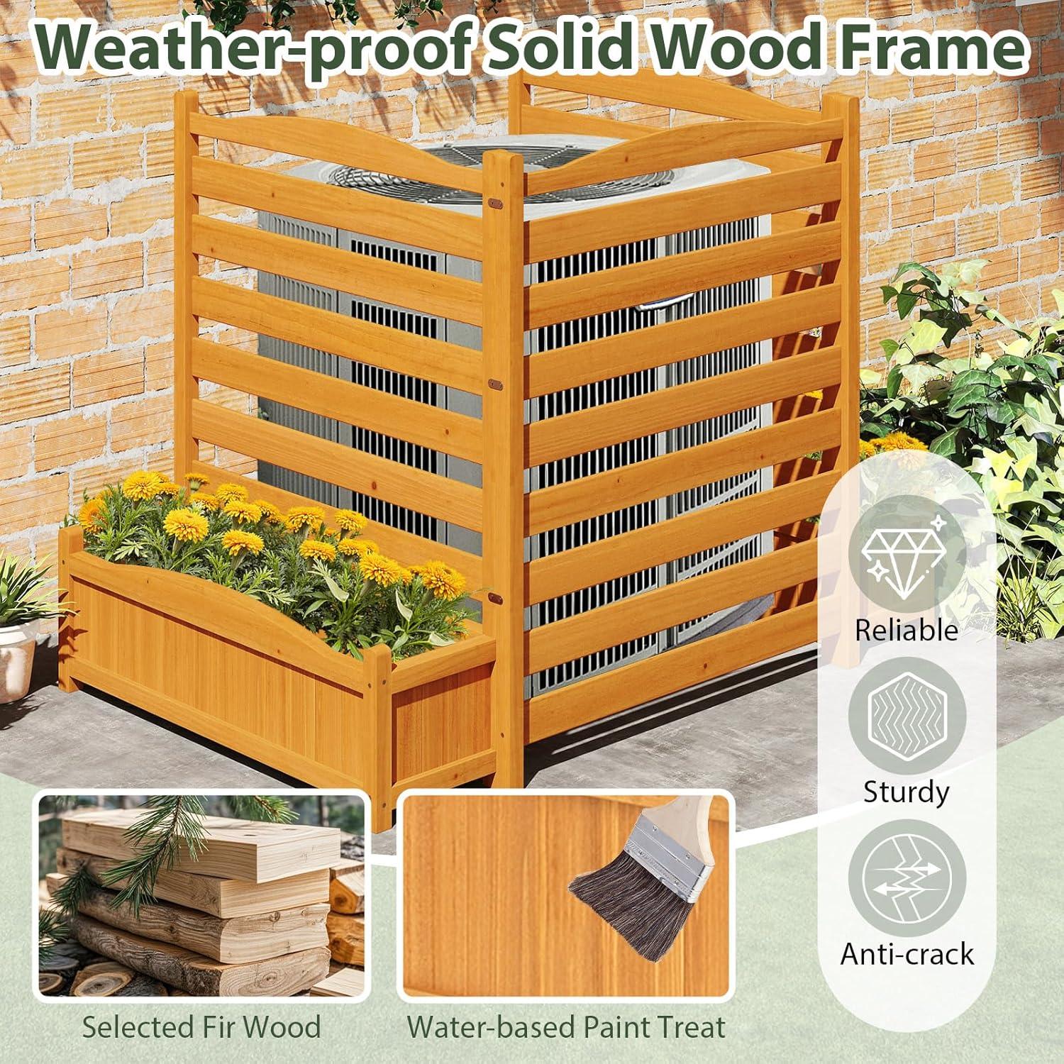 image:imageGiantex 3Panel Air Conditioner Fence with Planter Box 40H NoDig Wooden Privacy Screen for AC Unit Trash Can amp Pool Equipment Enclosure Slatted Outdoor Garden Fence for Patio Backyard3 Panels 34W x 40H
