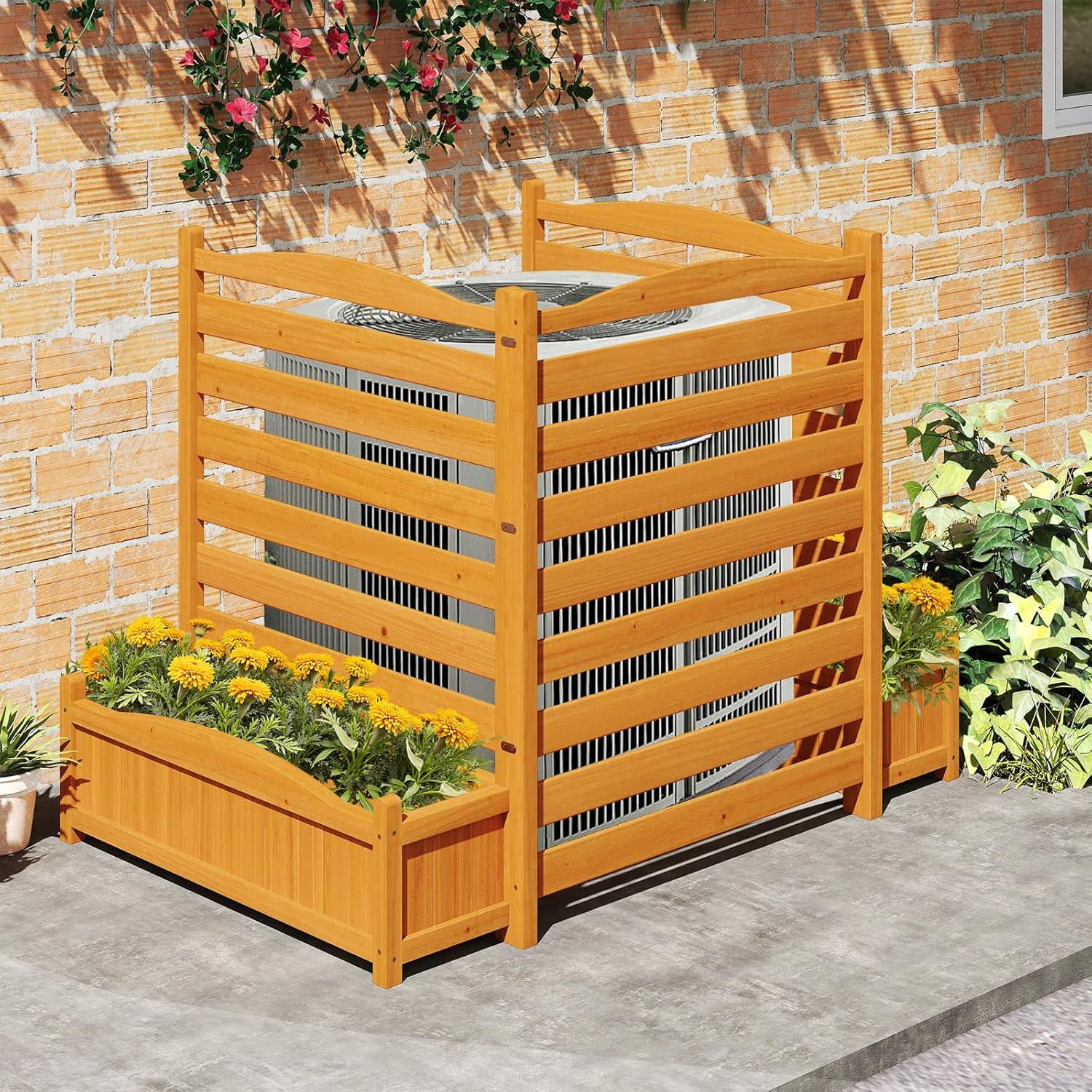 image:imageGiantex 3Panel Air Conditioner Fence with Planter Box 40H NoDig Wooden Privacy Screen for AC Unit Trash Can amp Pool Equipment Enclosure Slatted Outdoor Garden Fence for Patio Backyard6 Panels 34W x 40H