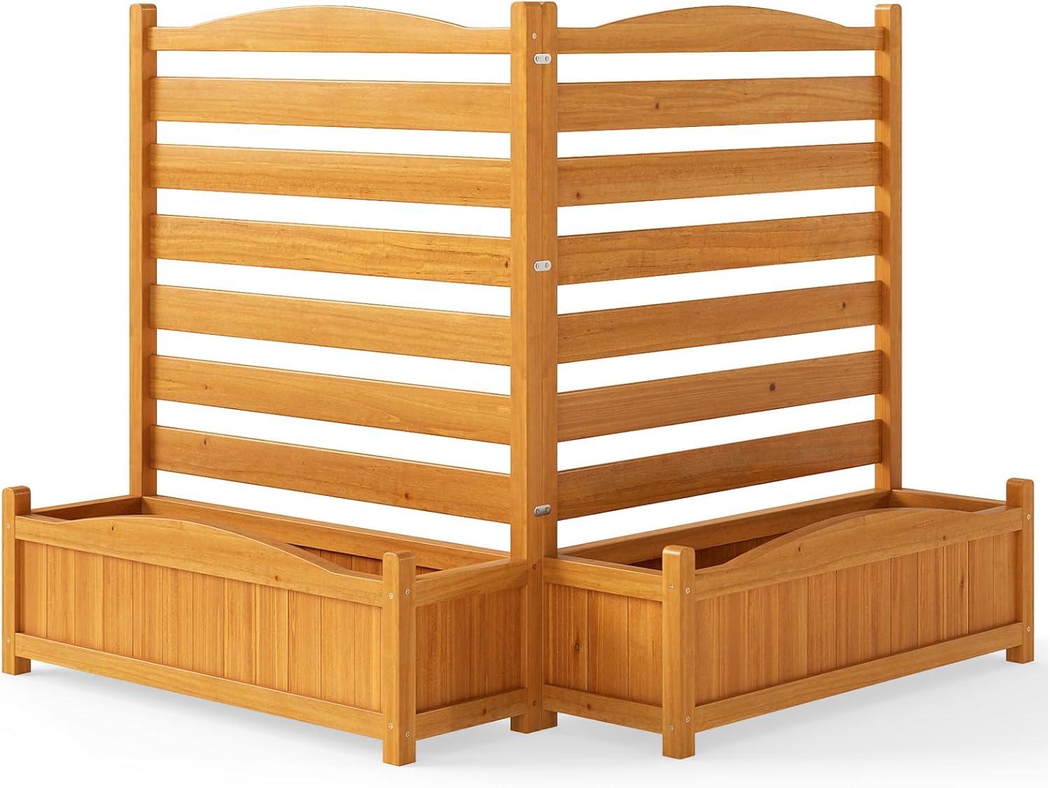 image:imageGiantex 3Panel Air Conditioner Fence with Planter Box 40H NoDig Wooden Privacy Screen for AC Unit Trash Can amp Pool Equipment Enclosure Slatted Outdoor Garden Fence for Patio Backyard2 Panels 34W x 40H