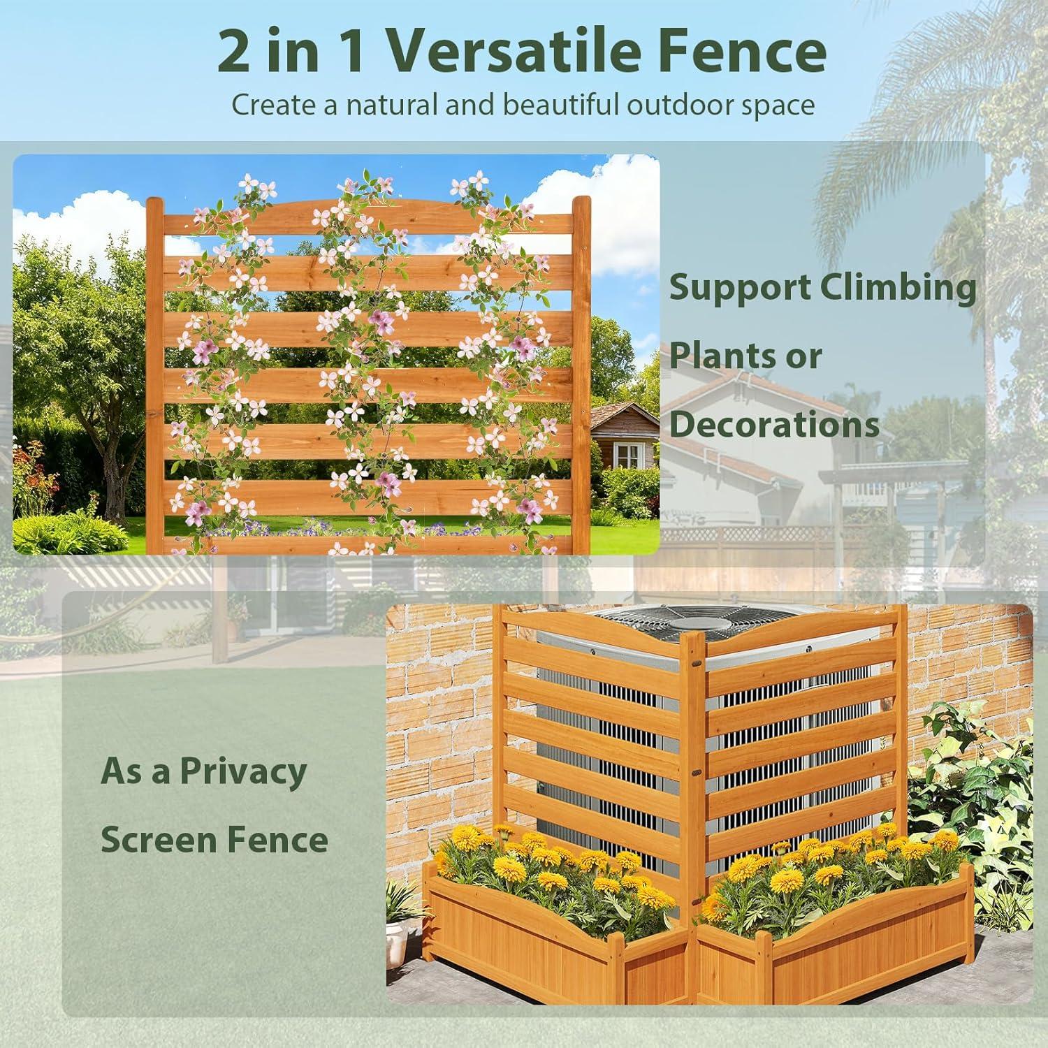 image:imageGiantex 3Panel Air Conditioner Fence with Planter Box 40H NoDig Wooden Privacy Screen for AC Unit Trash Can amp Pool Equipment Enclosure Slatted Outdoor Garden Fence for Patio Backyard4 Panels 34W x 40H