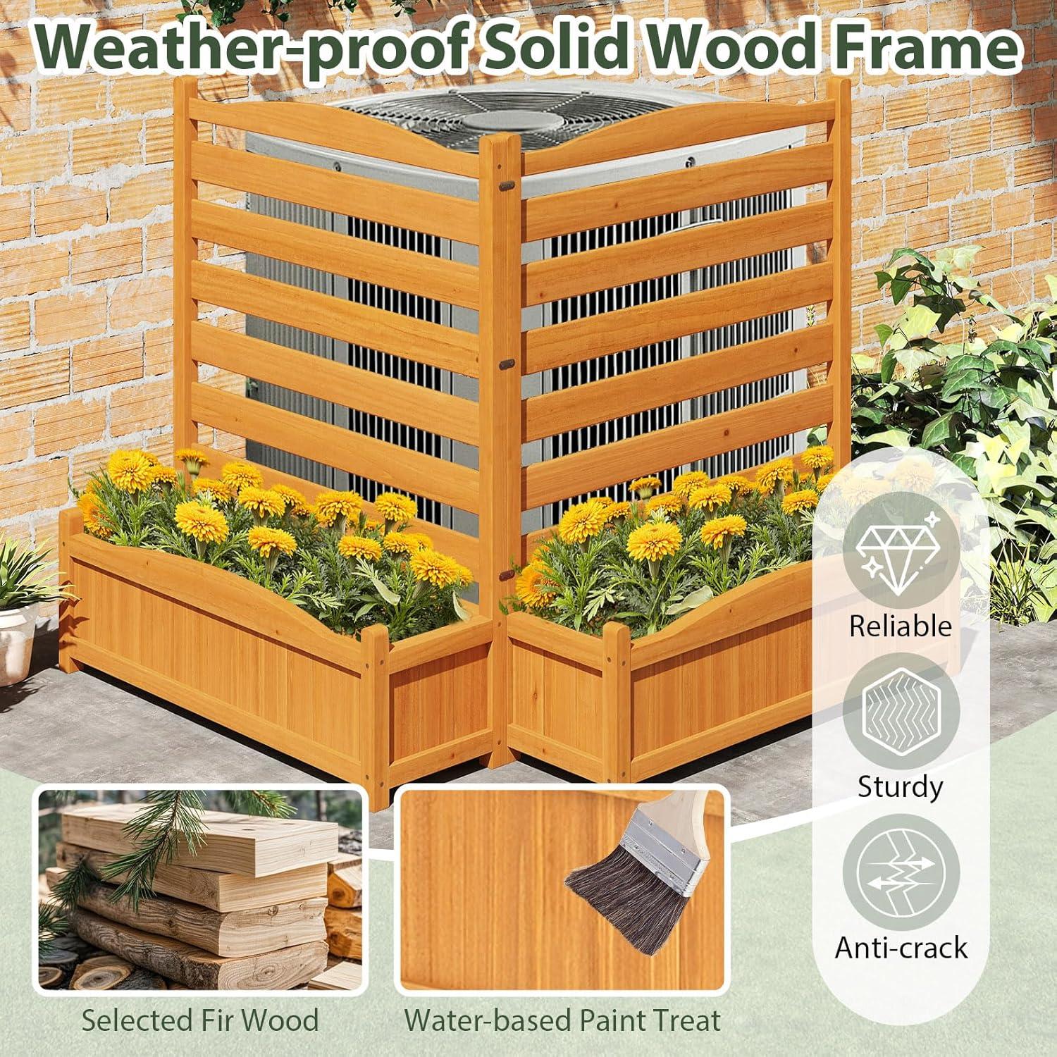 image:imageGiantex 3Panel Air Conditioner Fence with Planter Box 40H NoDig Wooden Privacy Screen for AC Unit Trash Can amp Pool Equipment Enclosure Slatted Outdoor Garden Fence for Patio Backyard4 Panels 34W x 40H