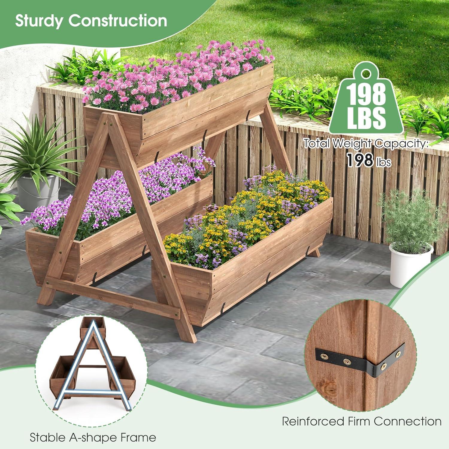 image:imageGiantex 3Tier Vertical Raised Garden Bed Wood Elevated Planter Box with Legs Storage Shelf Liners for Growing Vegetables Herbs Flowers Indoor Outdoor Freestanding Raised Bed for Patio Natural44x36x 35
