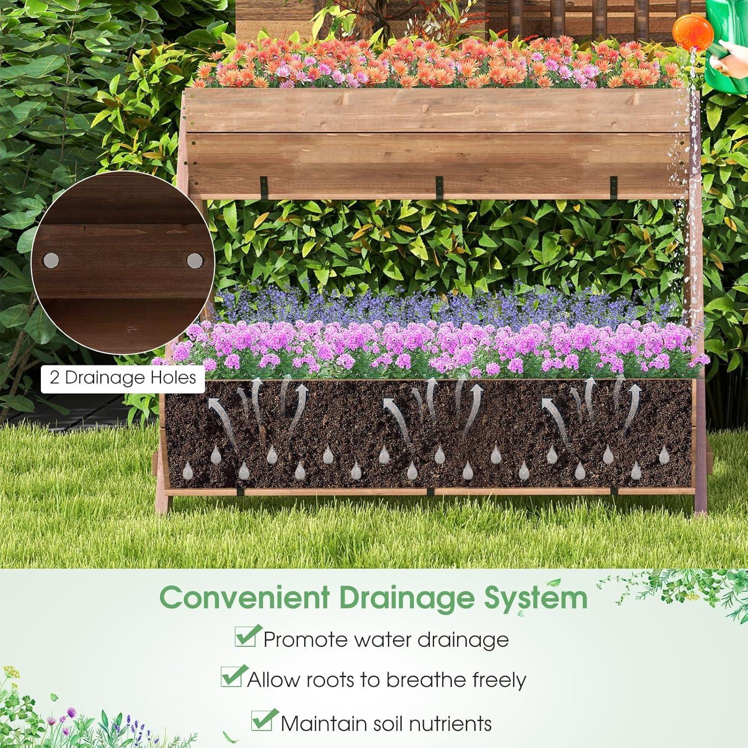 image:imageGiantex 3Tier Vertical Raised Garden Bed Wood Elevated Planter Box with Legs Storage Shelf Liners for Growing Vegetables Herbs Flowers Indoor Outdoor Freestanding Raised Bed for Patio Natural44x36x 35