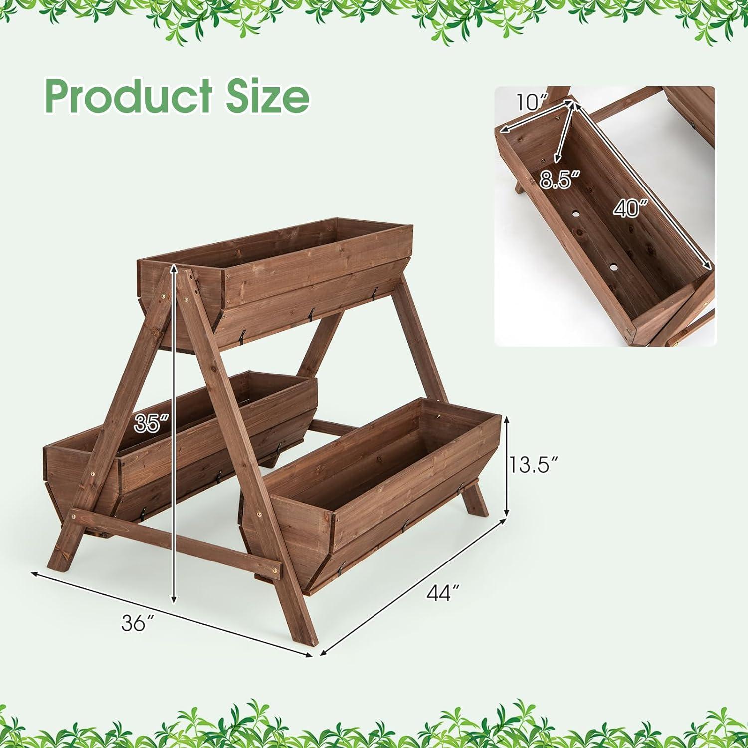 image:imageGiantex 3Tier Vertical Raised Garden Bed Wood Elevated Planter Box with Legs Storage Shelf Liners for Growing Vegetables Herbs Flowers Indoor Outdoor Freestanding Raised Bed for Patio Natural44x36x 35