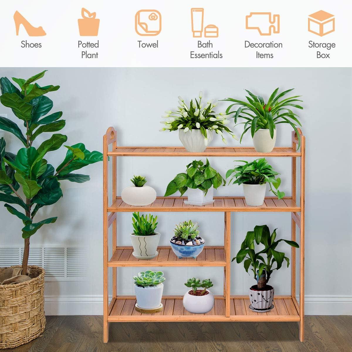 image:imageGiantex 4Tier Bamboo Shoe Rack Lightweight and Portable Space Saving Design Convenient Use