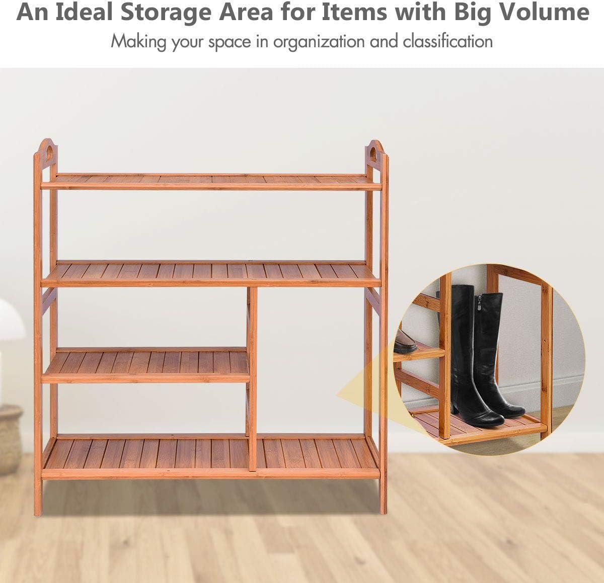 image:imageGiantex 4Tier Bamboo Shoe Rack Lightweight and Portable Space Saving Design Convenient Use