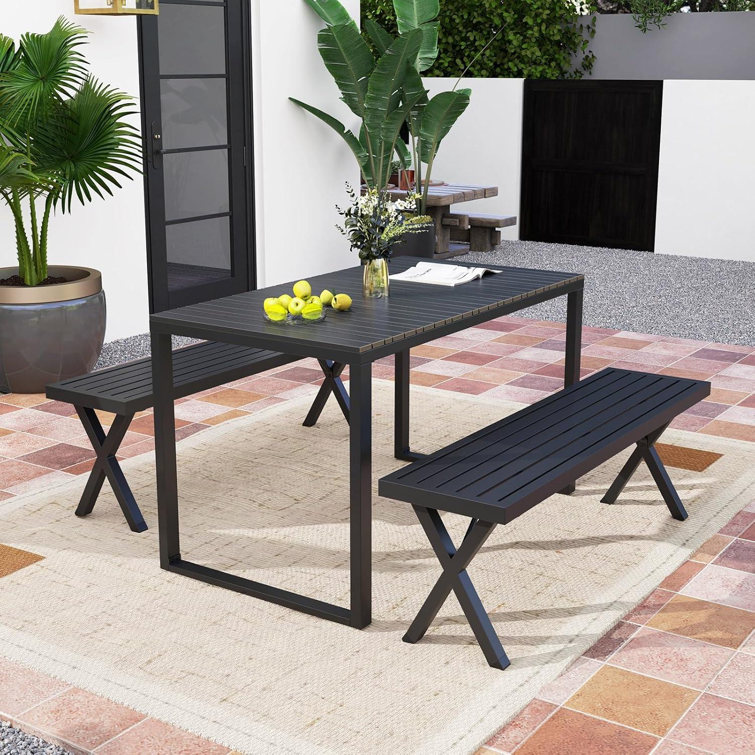 image:imageGiantex 54 Outdoor Bench Metal Garden Bench with Slatted Seat XShaped Legs HeavyDuty Patio Backless Loveseat Load 800 LBS 2Person Park Bench for Lawn Yard Porch Black1