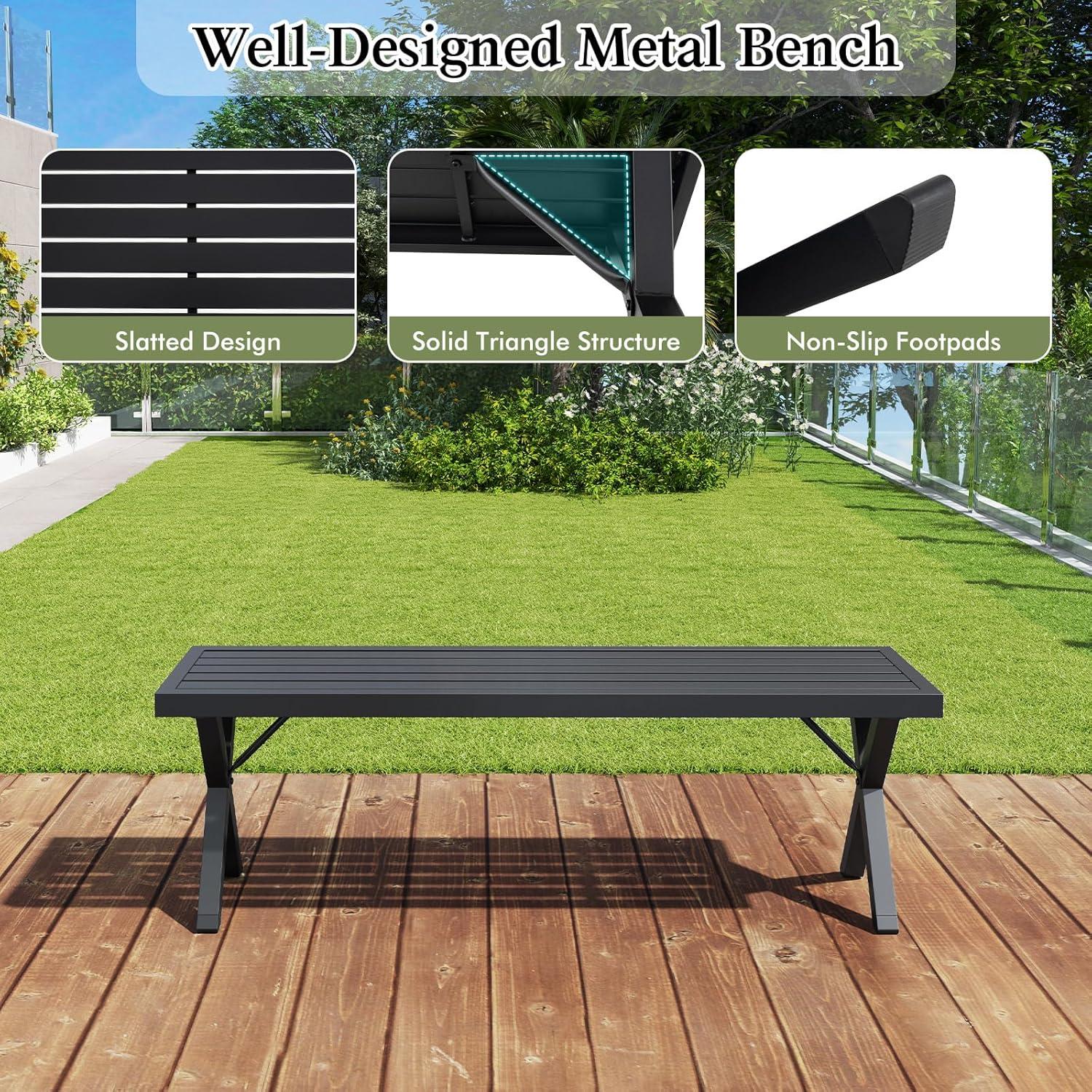 image:imageGiantex 54 Outdoor Bench Metal Garden Bench with Slatted Seat XShaped Legs HeavyDuty Patio Backless Loveseat Load 800 LBS 2Person Park Bench for Lawn Yard Porch Black2