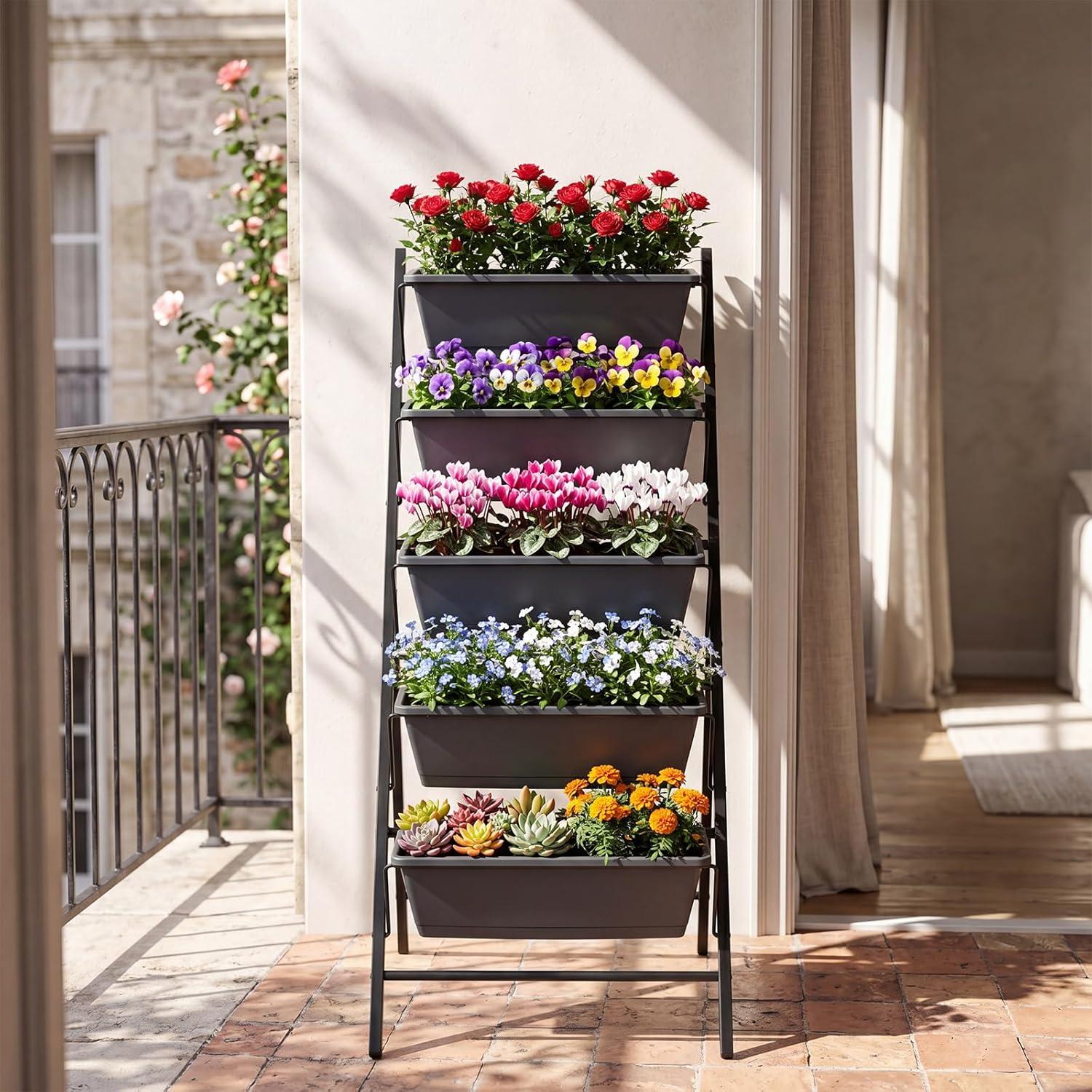 image:imageGiantex 5Tier Vertical Garden Planter Raised Garden Bed wDrainage System amp Removable Tray Metal Frame Elevated Planter Boxes for Herb Vegetable Flower Grow Outdoor Indoor Patio Balcony Backyard2