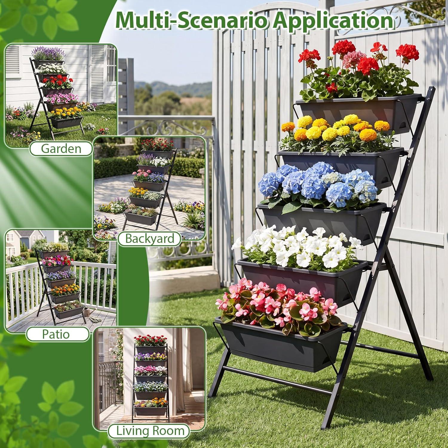 image:imageGiantex 5Tier Vertical Garden Planter Raised Garden Bed wDrainage System amp Removable Tray Metal Frame Elevated Planter Boxes for Herb Vegetable Flower Grow Outdoor Indoor Patio Balcony Backyard2