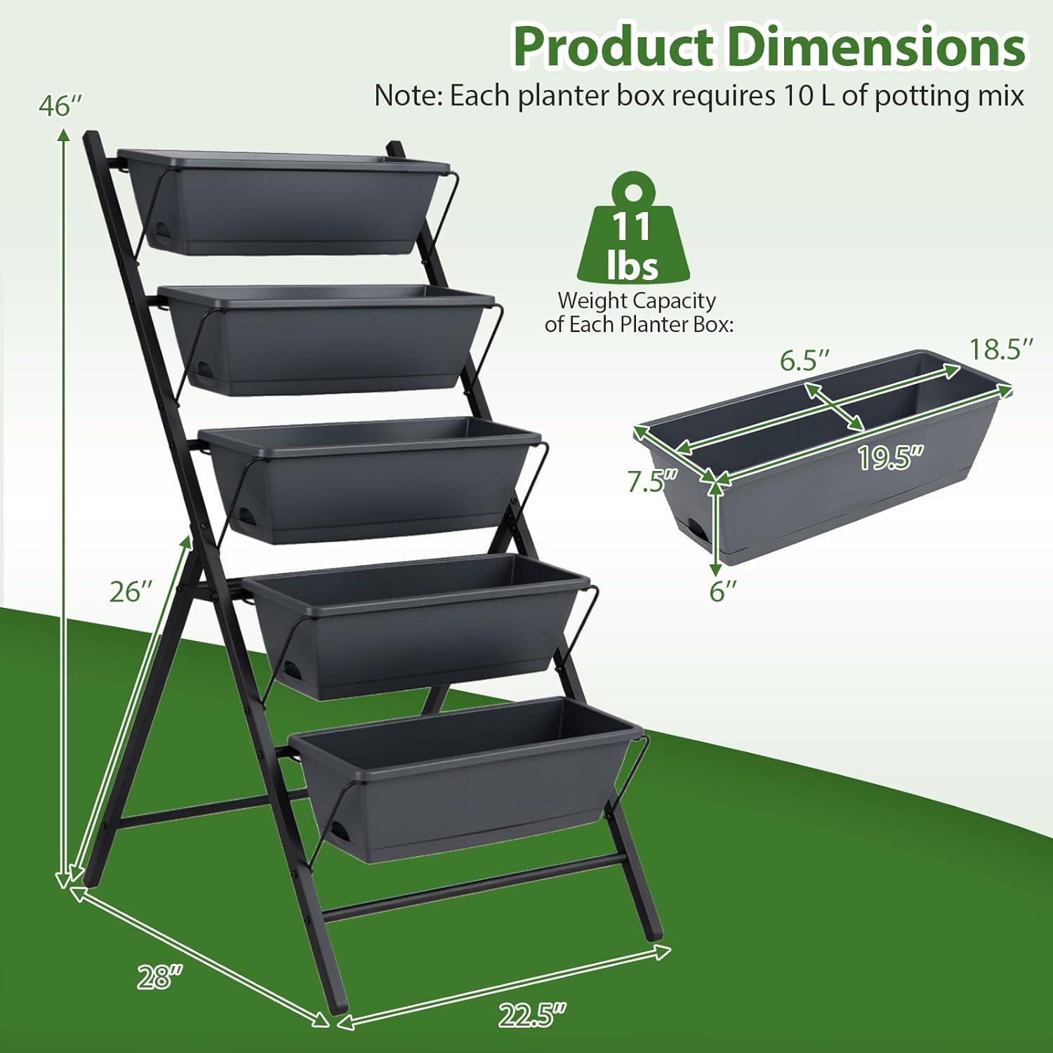image:imageGiantex 5Tier Vertical Garden Planter Raised Garden Bed wDrainage System amp Removable Tray Metal Frame Elevated Planter Boxes for Herb Vegetable Flower Grow Outdoor Indoor Patio Balcony Backyard2