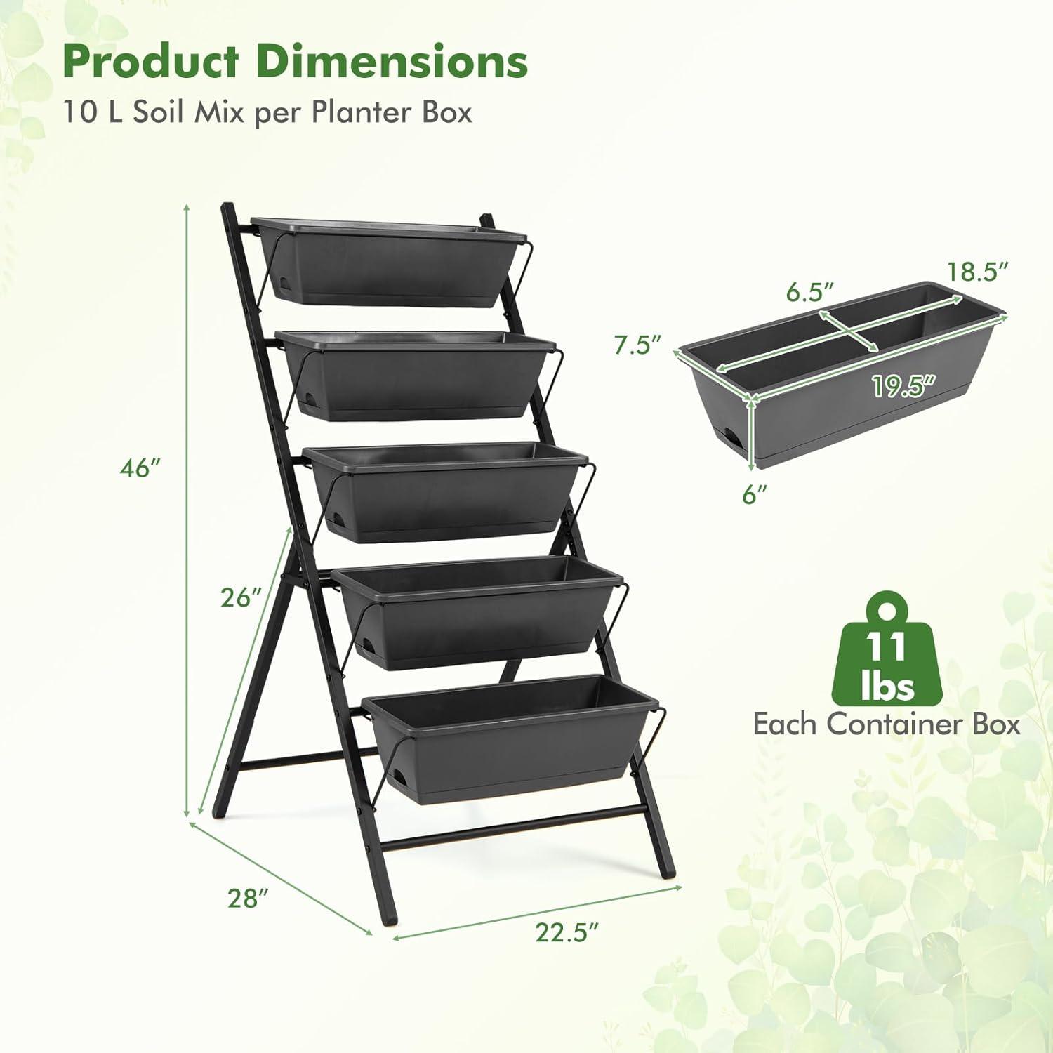 image:imageGiantex 5Tier Vertical Garden Planter Raised Garden Bed wDrainage System amp Removable Tray Metal Frame Elevated Planter Boxes for Herb Vegetable Flower Grow Outdoor Indoor Patio Balcony Backyard1