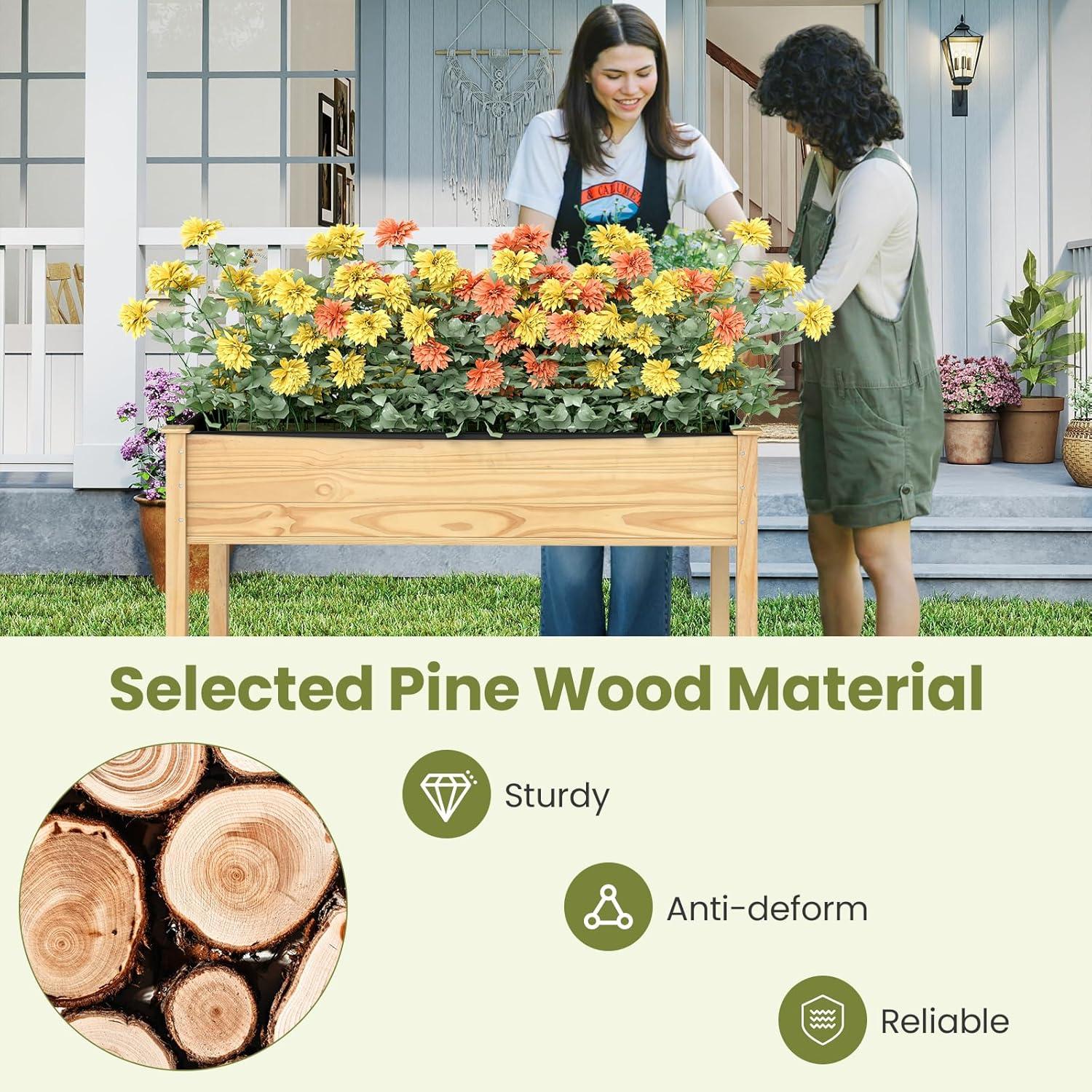 image:imageGiantex 65 Wooden Raised Garden Bed wTrellis on Wheels Mobile Elevated Planter Box wLegs Liner amp Drainage Holes for Climbing Plant Vegetable Herb Flower Outdoor Garden Box Backyard Balcony2